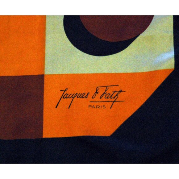 1950s Jacques Fath silk scarf geometric design reverse rolled hem Made in France - Picture 5 of 6